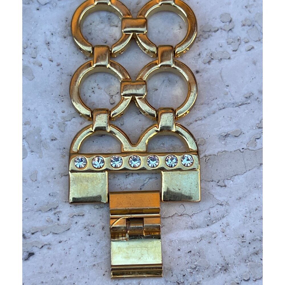 Elizabeth Taylor White Diamonds Gold Rhinestone Quartz Ladies Watch 8” Link Band - Picture 8 of 8